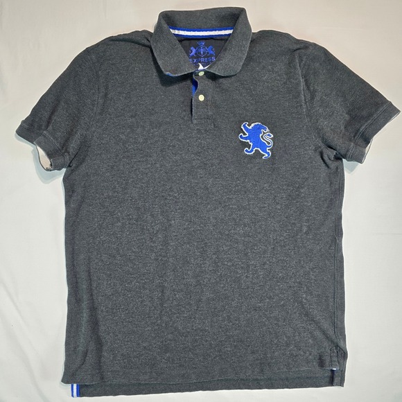 Express Other - Express Mens Modern Fit Polo Shirt XL Gray Blue Lion Logo Cotton 90103